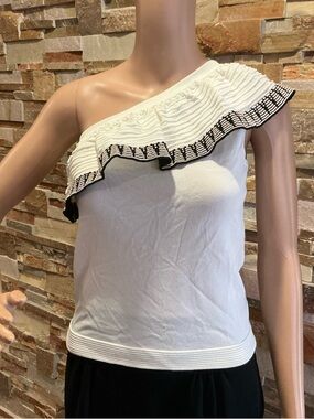 Maje Mashup One-Shoulder Knit Top Top in White